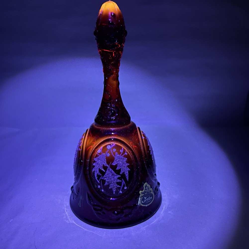 Fenton Bell Ruby Red Amberina Christmas Holly Hand Painted Signed B Nash 7"
